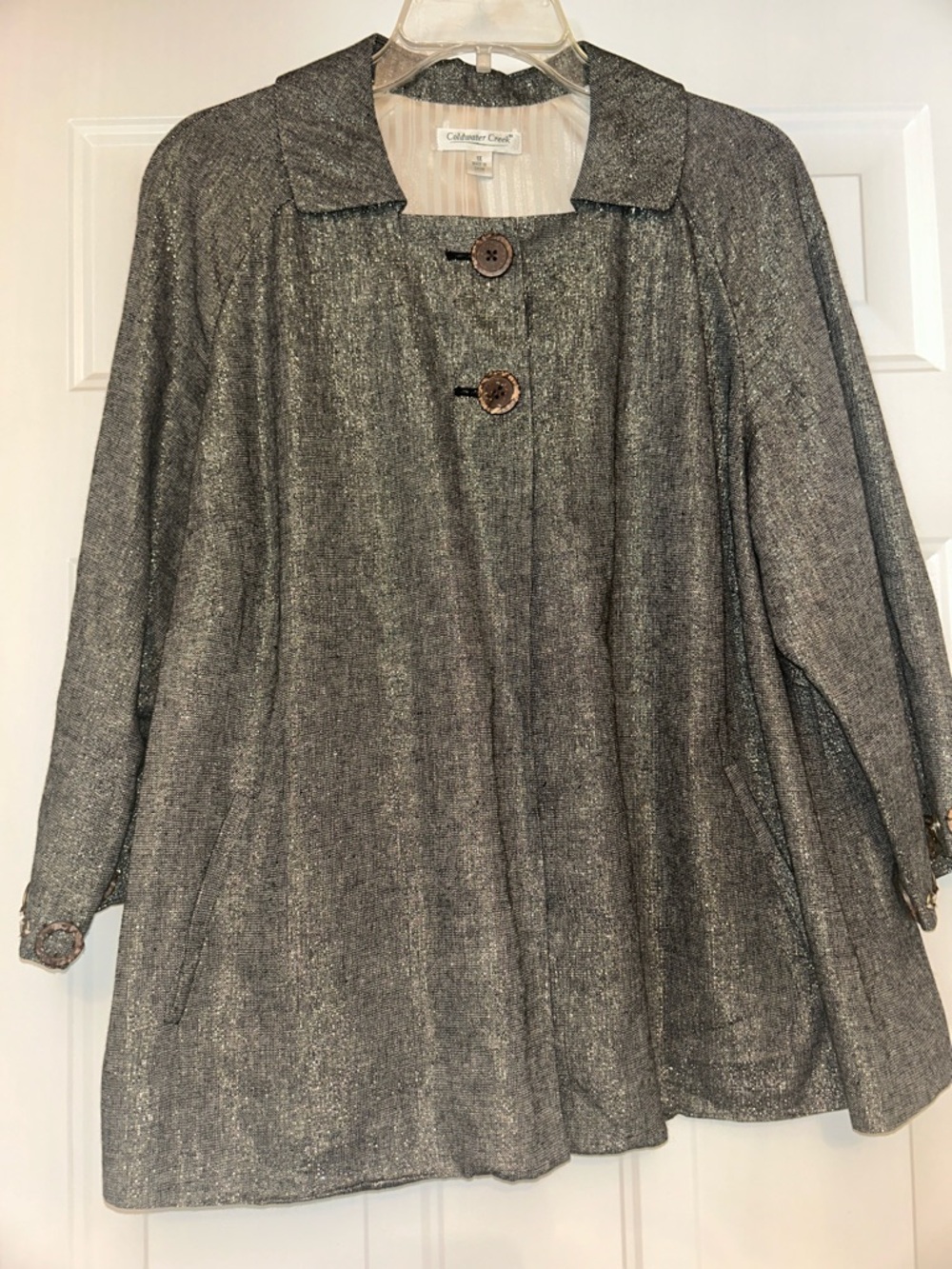 Coldwater Creek Linen Blend Swing Jacket 1X Metallic Gray Glam Button-Front - Picture 2 of 15